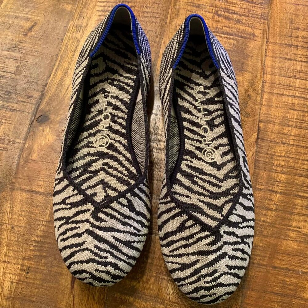 Rothy’s The Flat In Black Zebra Stripe Almond Toe Shoes